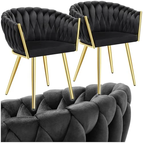 Tijdelijke aanbieding: tectake® eetkamerstoelen set van 2, Fluweel met knoopdesign, Met armleuning, Hoge rugleuning, Ergonomisch, Gestoffeerde stoel, Eettafel stoelen, Keuken & eetkamer, Zwart met goudkleurige stalen poten van 208.99 EUR naar 148.79 EUR (korting 29%)