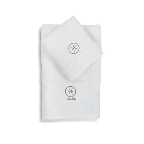 Limitiertes Angebot: zer0bed Zodiac Handtuch-Set mit Sternzeichen, 2 Stück, Gesichtstuch, Gästehandtuch, 100% Baumwolle, einfarbig mit Stickerei, Fische von 12.18 EUR auf 12.18 EUR (Spare 0%)