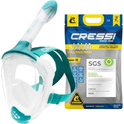 Offerta a tempo: CRESSI Java Jr Full Face Mask-Maschera Snorkeling Integrale Compact Fit Kids-Trasp/Acquamarina XS - 0.00% da 39.42 € a 39.42 €