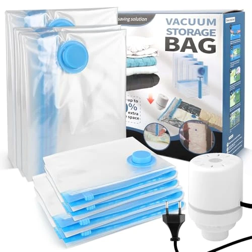 JOPHEK Sac Sous Vide Vetement Aspirateur, Sac Rangement Sous Vide Aspirateur avec Pompe Usb, Sacs de Rangement pour Vêtements, Couettes, Literie, 1XL+2L+2M+2S