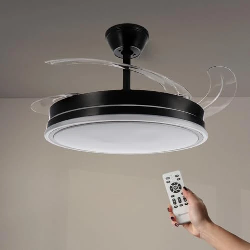 Offerta a tempo: M mimotec - Ventilatore da Soffitto Black Olga LED 66W con Luce CCT Regolabile e Intensità Variabile, Motore DC 30W + LED 36W, Silenzioso, 6 Velocità, 4 Pale Retrattili, Timer - 36% da 90.83 € a 58.56 €