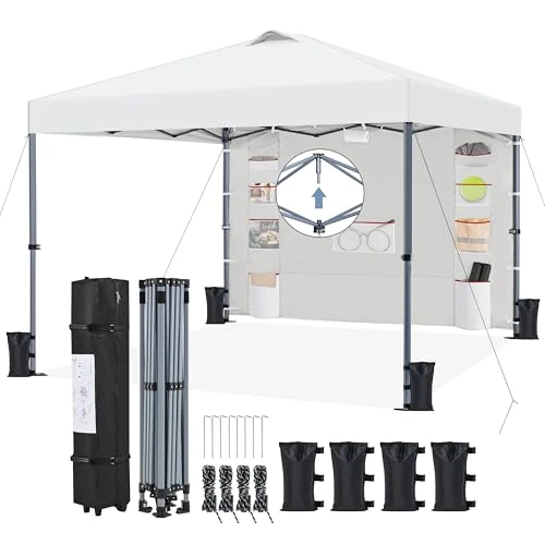Offerta a tempo: Yaheetech Gazebo Pieghevole 3x3 M da Giardino a Una Spinta con 1 Parete Laterale Stabile 9 Tasche Portaoggetti Tenda Esterno Pop up Altezza Regolabile Impermeabile per Festa Eventi Bianco - 15% da 109.99 € a 94.04 €