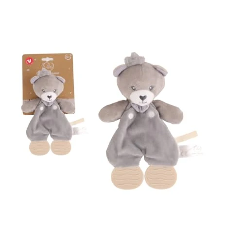 DODO D'AMOUR - Doudou da Dentizione - Orso - 053938 - Grigio - Doudou - Nascita - Peluche - Bambino - Rassicurante - Morbido - Lavabile - 25 cm x 10 cm - A Partire da 0 mesi