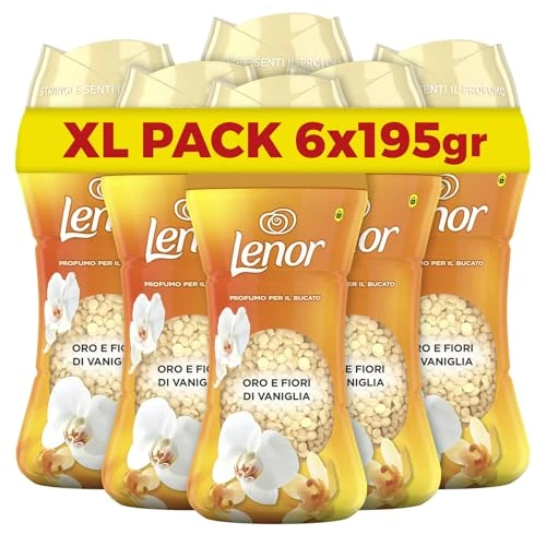 Lenor UNstoppables Perfume Beads for Clothes, 96 Washes (6 x 195 g), Fabric Softener with Golden Orchidia Fragrance, Freshness Enhancer