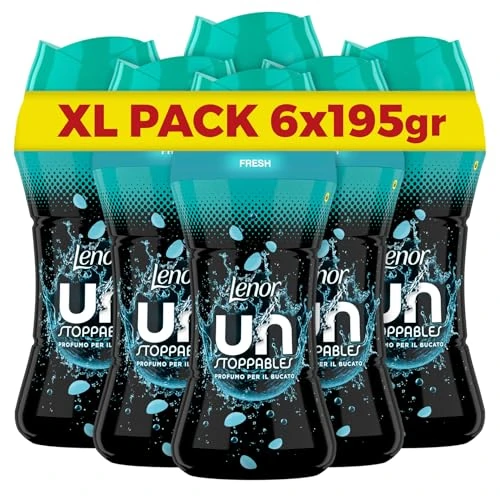 Lenor UNstoppables Perfume Beads for Clothes, 96 Washes (6 x 195 g), Fabric Softener with Fresh Fragrance, Freshness Enhancer