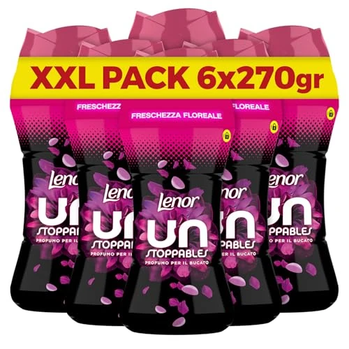 Lenor Wäscheduft mit Duftperlen für die Waschmaschine, Unstoppables Blumenfrische, Mega-Pack, 6 x 270 g, Duftintensivierer