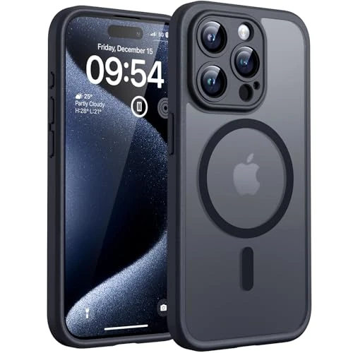 Tijdelijke aanbieding: TOCOL voor iPhone 15 Pro Case Compatibel met MagSafe, Volledige Camerabescherming, Schokbestendig Anti-vingerafdruk Anti-slip Hoesje Dunne Translucente Matte Backcover 6,1-Inch, Zwart van 14.99 EUR naar 14.99 EUR (korting 0%)