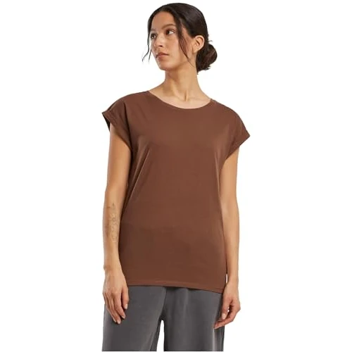 Build Your Brand Damen T-Shirt Ladies Extended Shoulder Tee, lang geschnittenes T-Shirt für Frauen, Baumwolle, Chocolatebrown, 3XL