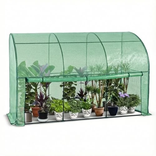 Offerta a tempo: VOUNOT® Serra a Parete da Giardino, Serra Orto con Lati Arrotolabili, Porta a Cerniera e Finestra a Rete, per Verdure, Piante, Fiori, 300x100x180 cm, Verde - 29% da 64.99 € a 46.03 €