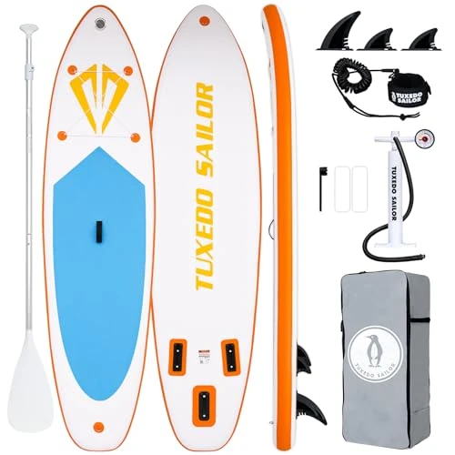Zeitlich begrenztes Angebot: Tuxedo Sailor Stand Up Paddling Board 320 cm Aufblasbares Stand-Up Paddle Board für Adults mit SUP Zubehör, Stand Up Paddelbrett für Alle Könnensstufen (Orange & Blue) von 199.99 € auf 199.99 € (0.00% Rabatt)