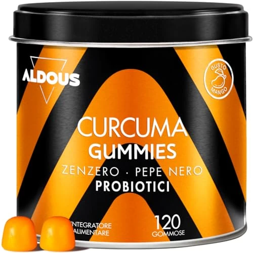Kurkuma mit Ingwer und Schwarzem Pfeffer + PROBIOTICS - 2500 mg - 120 Gummibärchen - Natuurlijke mango & pittige gembersmaak - Natürliches Antioxidans und Entzündungshemmend - Quelle von Curcumin