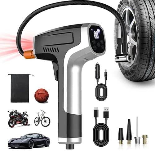 COCCKO Draagbare luchtcompressor, 150 psi, met digitaal display, accu 4000 mAh, USB-C, ledlicht, SOS-ledlicht, raambrekerhamer, veiligheidsmes, voor auto, motorfiets, fiets en ballen