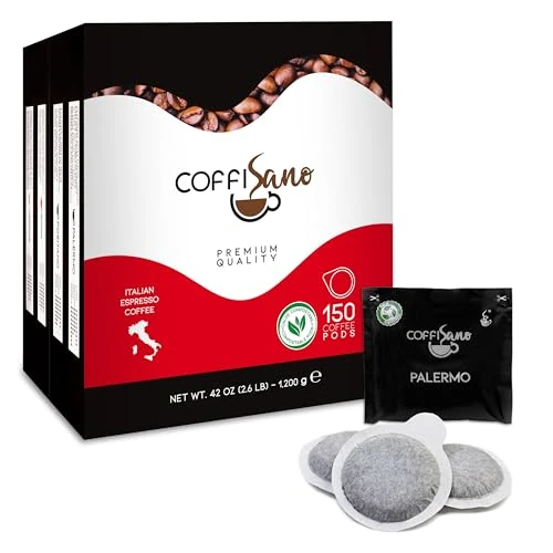 Offerta a tempo: COFFISANO 150 Cialde Caffè in Filtro Carta Compostabile ESE 44 mm Miscela Palermo, Bustine Espresso Italiano Monodose – Gusto Intenso e Corposo - 0.00% da 23.90 € a 23.90 €