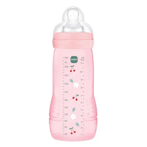 MAM Easy Active 6 miesięcy i więcej Kolor jagód (330 ml) - z silikonowym smoczkiem o dużej szybkości przepływu X - dla niemowląt z hermetycznym zamknięciem