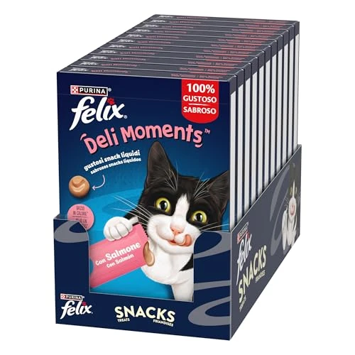 FELIX Deli Moments Snack for Adult Cats with Salmon 44 Packs of 10 g