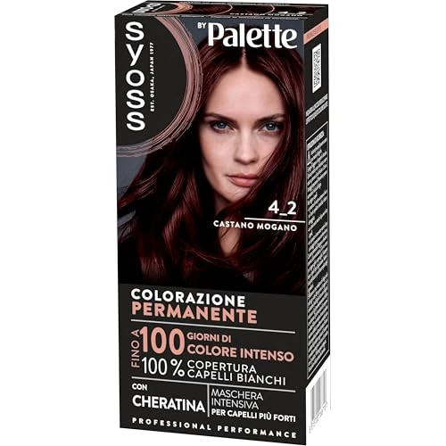 Offerta a tempo: Syoss by Palette Colorazione Permanente 4-2 Castano Mogano, Colorazione capelli permanente con Cheratina, per 100% copertura dei capelli bianchi e fino a 100 giorni di colore intenso - 25% da 7.49 € a 5.59 €