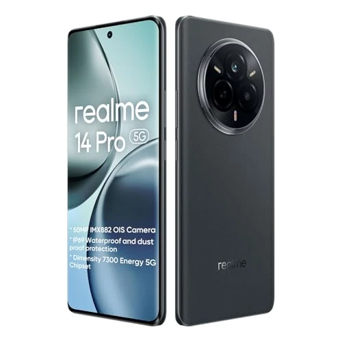 realme 14 Pro 5G Smartphone 12 + 512 GB, camera 50 MP IMX882 OIS, Dimensity 7300, Display Curvo Vision 120 Hz 6,77 inch, titanium batterij 5260 mAh, zwart
