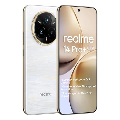 Offerta a tempo: realme 14 Pro+ 5G Smartphone 8+256GB, 50MP IMX882 Periscope, Processore Snapdragon 7s, Display quad-curvo 6,83 pollici 120Hz, Batteria Titan 5260mAh, Bianco - 6% da 359.00 € a 339.00 €