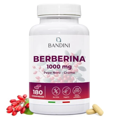 Bandini® Berberine 1000mg pure hoge dosering | 180 veganistische tabletten - Berberine HCl uit Berberis Aristata 97% + Chroom en Zwarte Peper | Maximale opname - Spijsvertering, lever, darmfunctie