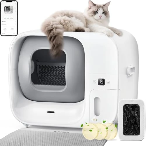 Amicura Samoczyszcząca i automatycznie napełniająca się kuweta dla kota, sterowanie za pomocą aplikacji, 60 l, samoczyszcząca, automatyczne napełnianie worków do żwirku