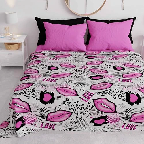 PETTI Artigiani Italiani - Telo Arredo Copridivano Copritutto in Microfibra 220x270 cm, Fantasia Lipstick Bianco | Multiuso per Divani, Copriletto e Copritavolo | Telo Protettivo Lavabile