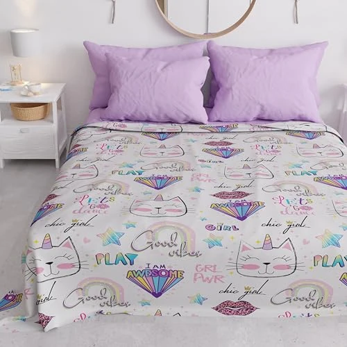 Offerta a tempo: PETTI Artigiani Italiani - Telo Arredo Copridivano Copritutto in Microfibra 220x270 cm, Fantasia Girl Gattino | Multiuso per Divani, Copriletto e Copritavolo | Telo Protettivo Lavabile - 0.00% da 26.80 € a 26.80 €