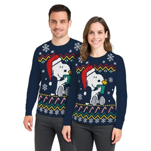 Limitiertes Angebot: United Labels The Peanuts Snoopy Weihnachtspullover Unisex, Blau, M, Winter Strickpullover, Ugly Christmas Sweater für Damen und Herren von 29.95 EUR auf 19.95 EUR (Spare 33%)