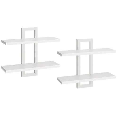 Offerta a tempo: HOOBRO Mensola Sospesa, Set da 2 Mensole da 38 cm, Scaffale a Parete a 2 Livelli, Mensola Sospesa per Bagno, Adatto per Soggiorno, Camera da Letto, Bagno, Cucina, Bianco EWW32BJ01 - 48% da 50.99 € a 26.52 €