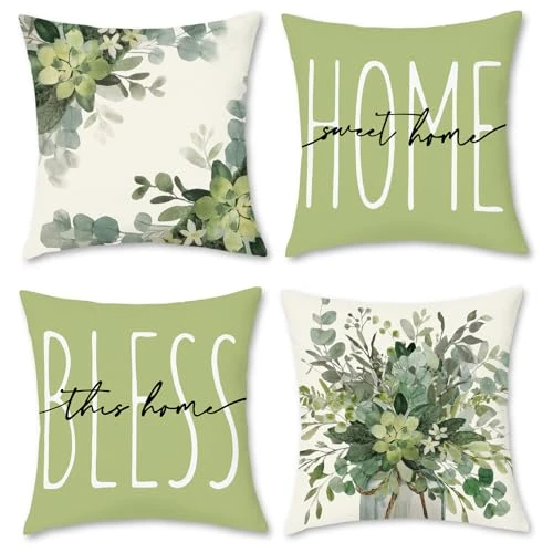 Offerta a tempo: Hopomoon Copricuscini 40x40 Set di 4 decorativi cuscini per divano floreali e botanici cuscini primavera-estate per divano camera da letto Cuscino da esterno più verde - 49% da 22.38 € a 11.51 €