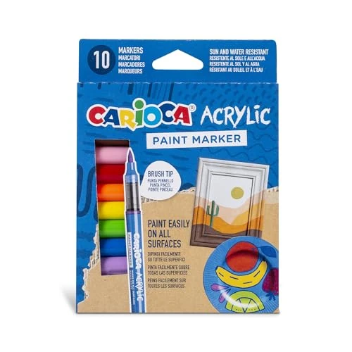 Offre limitée : CARIOCA Acrylic Paint Markers Set – 10 Assorted Colors, Permanent Paint Pens for Multiple Surfaces, Water-Based Acrylic Ink, Ideal for DIY, Craft Projects, Rock, Glass, Plastic, Wood, Made in Italy de 9.35 € à 9.35 € (0.00% de remise)