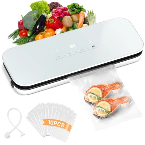 Oferta limitada: Envasadora al Vacío 75kpa con Pantalla digital, Maquina al Vacio de Alimentos con Cortador de Película, para Uso Doméstico y Comercial, Secos y Húmedos, Incluye 10 Bolsas y Tubo de Vacío de 49.99 EUR a 39.99 EUR (ahorro 20%)