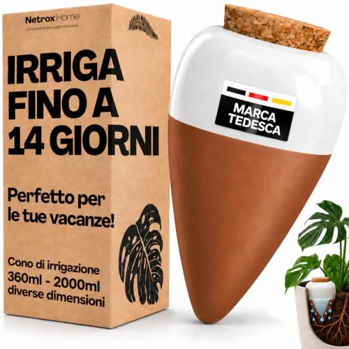 Offerta a tempo: Netrox Coni di irrigazione in argilla – 1 x 360 ml – ideale in vacanza fino a 14 giorni – irrigazione automatica per piante da appartamento, giardino e balcone – irrigazione, sistema di irrigazione - 38% da 28.89 € a 17.96 €