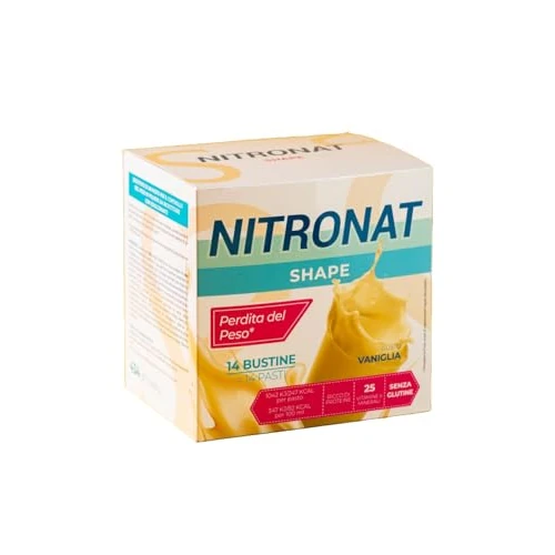 NITRONAT Shape - Pasto Sostitutivo Dimagrante 14 Bustine – Ricco di Proteine, 25 Vitamine e Minerali – 247 kcal per Porzione, Senza Glutine per il Controllo del Peso