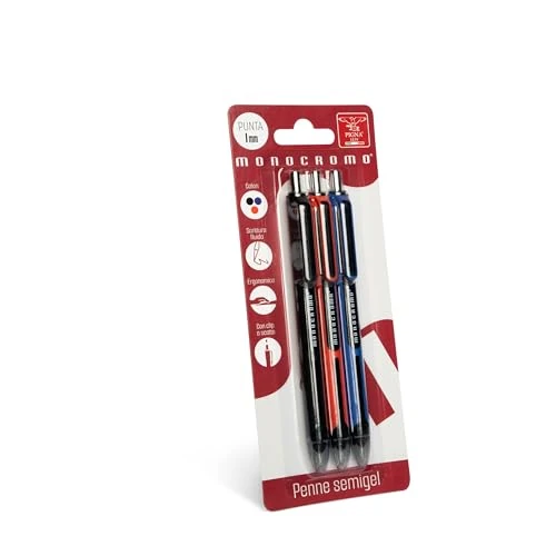 Offre limitée : Pigna, stylo à encre semi-gel, rétractable, ligne monochrome, blister de 3 unités (noir, rouge, bleu), écriture fluide, idéal pour l'école et le bureau de 2.90 € à 2.90 € (0.00% de remise)