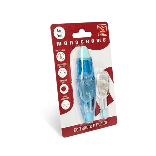 Pigna, Correttore a Nastro, linea Monocromo, Blister con 1 Correttore + 1 Ricarica, Meccanismo a Scatto, Nastro 6 m, Copertura 100%, Subito Riscrivibile