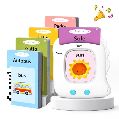 Talking Flash Cards Preschool Learning Resources Toddler Sensory Toys for Autism Educational Montessori Toys with 224 Italian Words for 2 3 4 5 6 Year Old Baby Boys Interactive Gifts For Kids Age 2-6