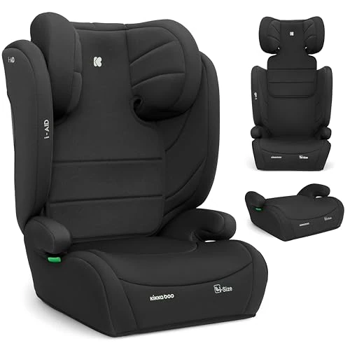 KikkaBoo Silla Coche Grupo 3 (15-36 kg, 100-150 cm) i-AID, Silla Para Niño sin ISOFIX, i-Size, De 3,5 a 12 Años, 13 Posiciones Reposacabezas, Negro