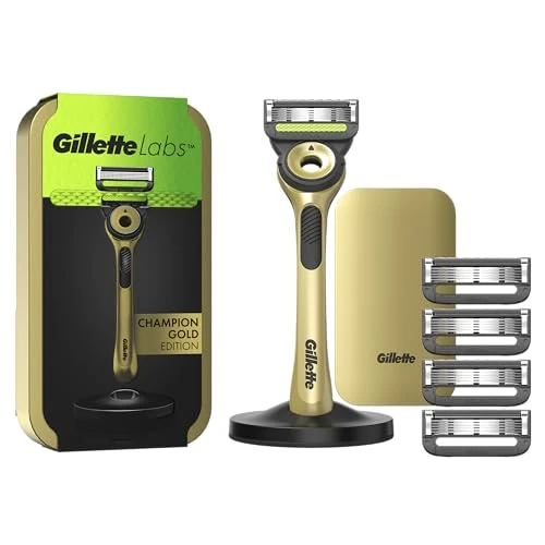 Begrenztes Angebot: Gillette Labs mit integrierter Klinge, Herrenrasierer, 1 Griff, 5 Ersatzklingen, mit Magnetbasis, Champion-Edition, Gold, Rasierer, Gillette Labs Ersatzklingen von 39.51 EUR auf 29.99 EUR (Rabatt 24%)