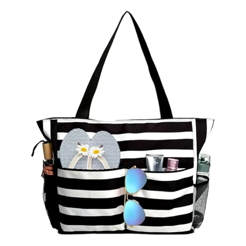 Zeitlich begrenztes Angebot: yisight Beach Bag, Large Beach Bag with Zip, XXL Family, Women's Strandtasche, Groß Strandtache, for Travel, Pool, Gym(Schwarz) von 12.99 € auf 12.99 € (0.00% Rabatt)
