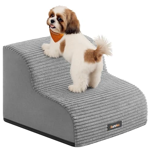 Tijdelijke aanbieding: Feandrea Hondentrap, 2 Treden, Huisdiertrap, Voor Kleine Honden, Bed, Bank, Waterdichte Kattentrap, Antislip, Aflopend, Afneembare Wasbare Hoes, Handvat, Duifgrijs PPS002G01 van 30.99 € naar 30.99 € (0.00% korting)