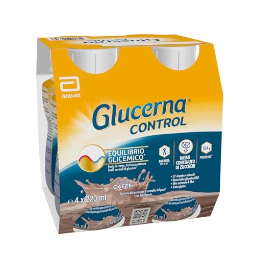 Glucerna Control | Equilibrio Glicemico | Pasto Sostitutivo con Basso Contenuto di Zuccheri| Confezione 4x220 ml, Gusto Caffè