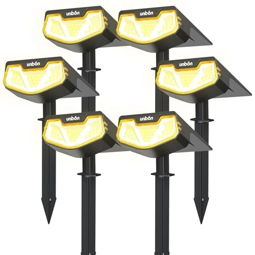 UNBON Solar Spotlight for Outdoor Garden, Solar Lights for Outdoor Garden, 32 LED Solar Spotlights, Cool White, Garden Lighting, Solar Garden Lights, IP65 Waterproof (Warm White, Pack of 6)