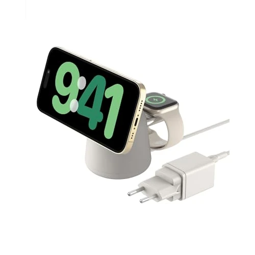 Belkin BoostCharge Pro 2-in-1 draadloze oplader met Qi2 (15 W) - MagSafe compatible lader voor iPhone 16, 15, 14, 13, 12 serie, Apple Watch, AirPods en andere Qi2-apparaten, met voedingsadapter