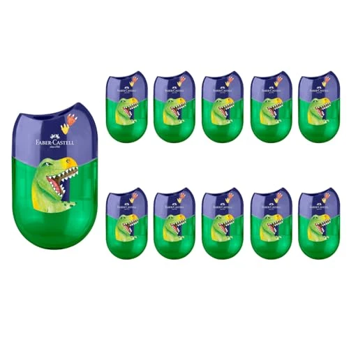 Faber-Castell 205247 - Double sharpener Dino, 10 sharpeners with holder for thick and thin pencils