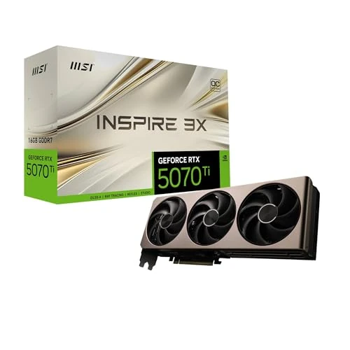 Offre limitée : MSI NVIDIA GeForce RTX 5070 Ti 16G Inspire 3X OC Carte Graphique 16 Go GDDR7 (28 Gb/s/256 Bits), Refroidissement à Triple Ventilateur STORMFORCE - HDMI 2.1b, DisplayPort 2.1b, SFF Ready de 1482.26 € à 1482.26 € (0.00% de remise)