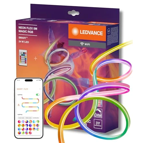 Offerta a tempo: LEDVANCE SMART WIFI NEON FLEX MGC RGB RC striscia LED colorata per esterni con tecnologia WiFi e distribuzione omogenea della luce; dimmerabile; bianco; silicone; 5 m; lampadina non sostituibile - 37% da 77.83 € a 49.11 €