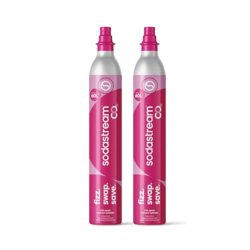 Limited-time offer: SodaStream - 2 x CO2 Cylinder for Sparkling Water Maker, Quick Connect Gas System, Makes 60 litres Fizzy Drinks, Compatible with Terra, Duo and Art, Reduce Plastic Waste, Pink from 45.98 £ to 42.99 £ (save 7%)