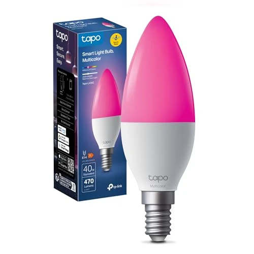 Tapo Bombilla conectada WiFi, Bombilla LED E14 Multicolor 2500K-6500K, regulable 40W 470Lm, funciona con Alexa, control de voz, ahorro de energía, L430C.