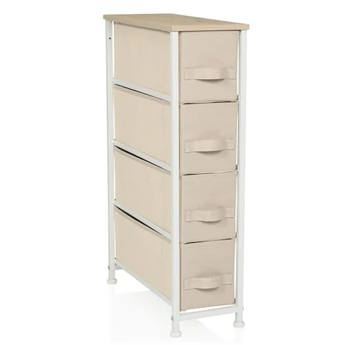 Offerta a tempo: hjh LIVING Cassettiera con 4 cassetti in tessuto FOLDRESS S 20x48x76 cm Organizzatore per cassetti, piedini regolabili in altezza, struttura in metallo, beige - 0.00% da 67.90 € a 67.90 €
