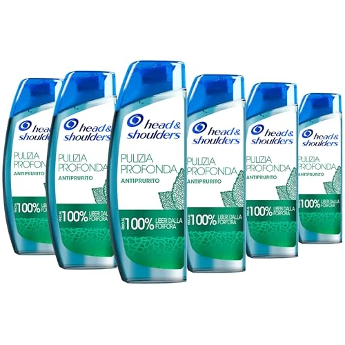 Offerta a tempo: Shampoo Head & Shoulders Pulizia Profonda Antiprurito, Sollievo Contro La Forfora, Con Menta Piperita, Capelli Fino Al 100% Liberi Dalla Forfora, 6 x 250 ml - 32% da 20.94 € a 14.26 €